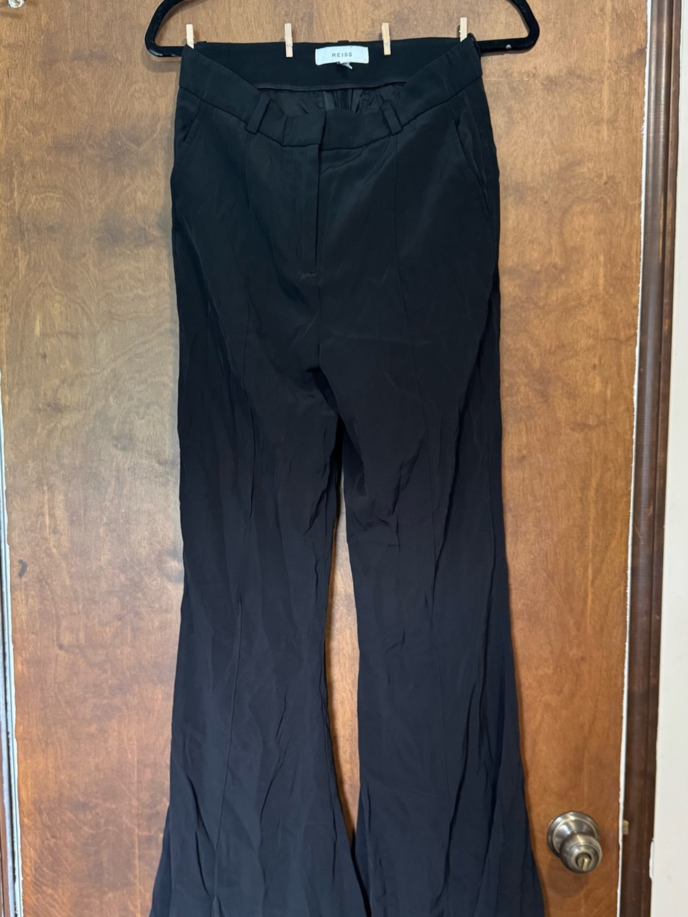 Reiss Black Wide-Leg Draped Trousers